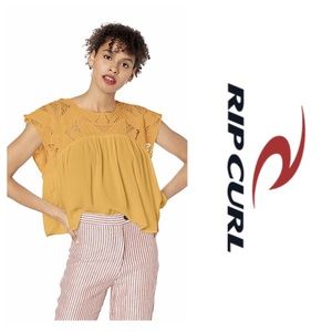 Ripcurl Seaview Cutwork Top Boho Crop Mustard (XS)
